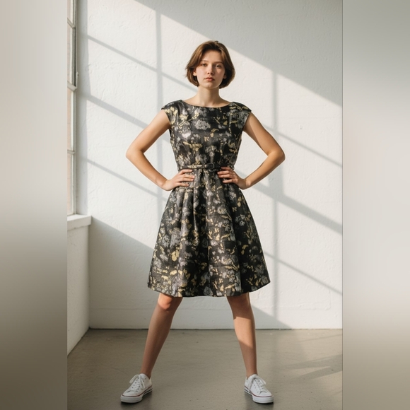 Eliza J Dresses & Skirts - ELIZA J Elegant Black and Gold Floral Dress SIZE 2